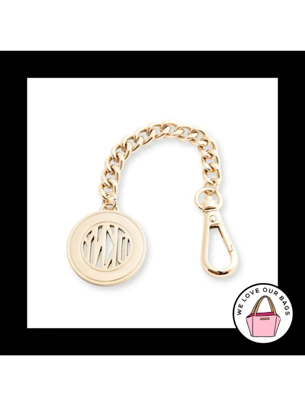 Y2K Vintage DKNY DONNA KAREN Cutout Gold Chain Bag Charm Hang Tag Keychain Fob
